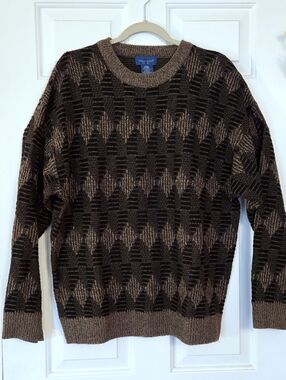 Towncraft Green / Brown Diamond Pattern Knit Sweater Large